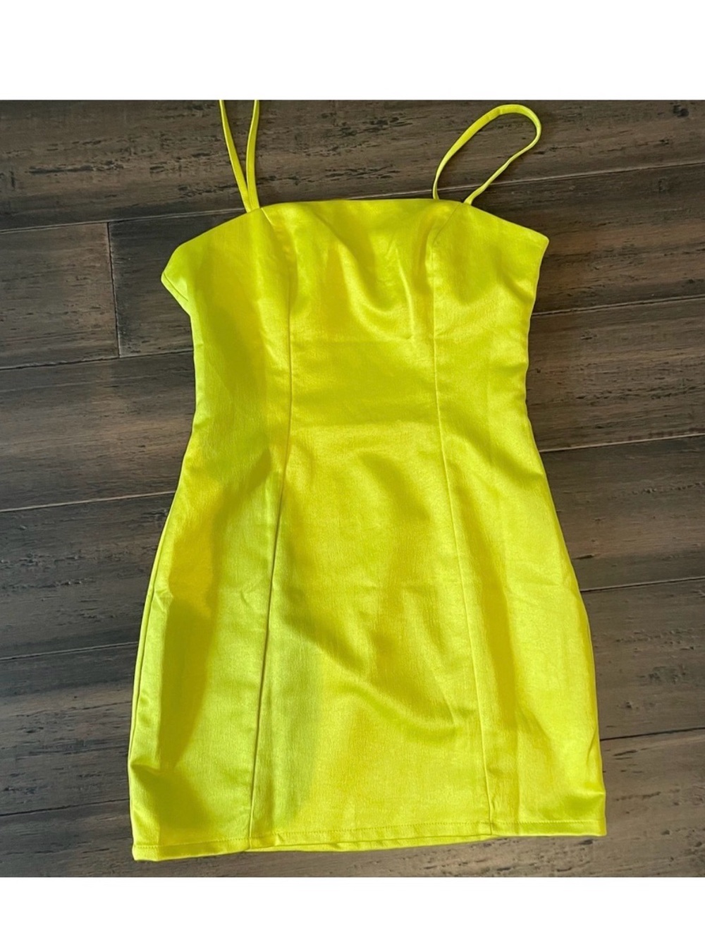 nwt super down revolve chartreuse mini dress in satin finish xs - Picture 3 of 5